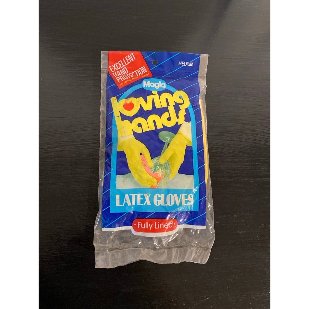 Vintage Magla Loving Hands Latex Gloves Size Medium Yellow Lined 1990's NOS